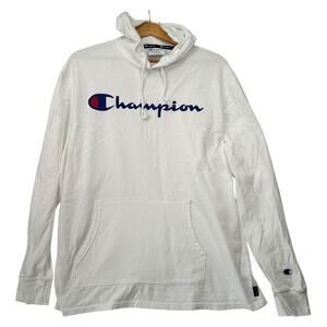 Champion White Hoodie - XL - Large Logo - Front Pouch